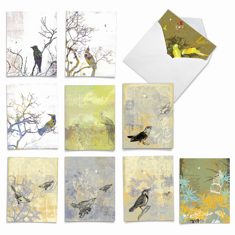 Bird Collages, Assorted Set Of Blank Notecards - AM2987OCB
