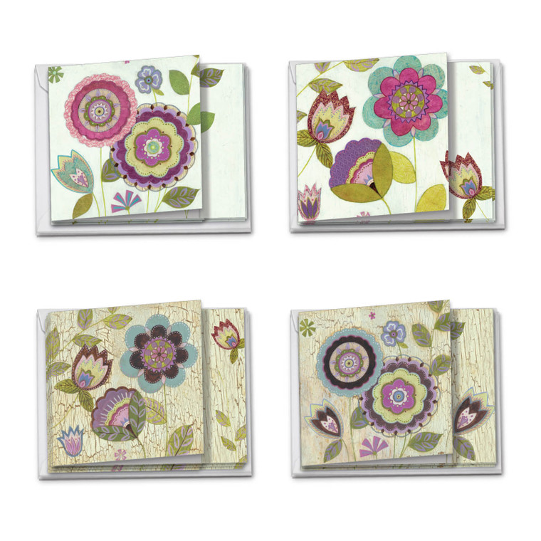 Patterned Petals, Assorted Set Of Square-Top Blank Notecards - AMQ4246OCB