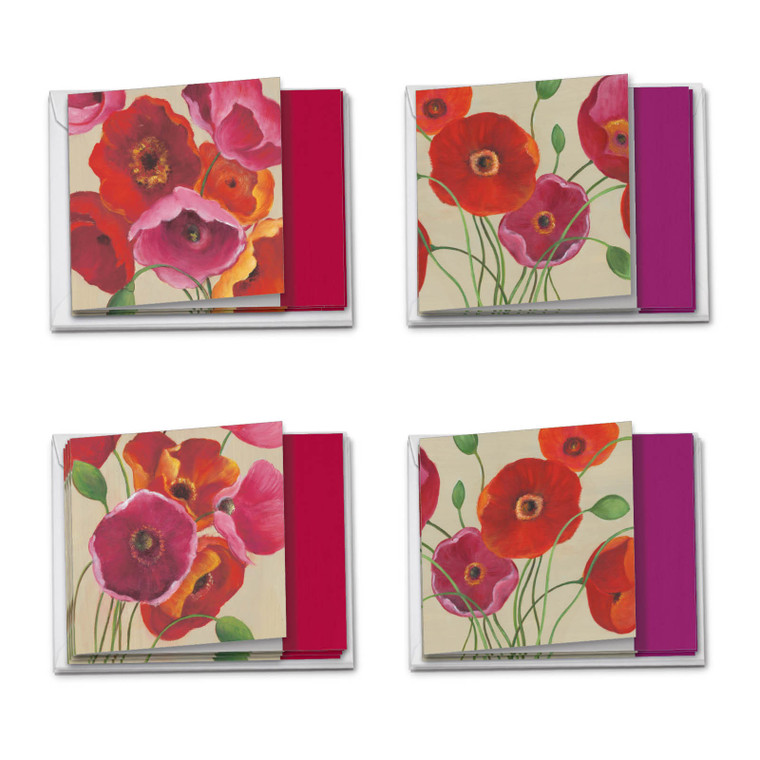 Painted Poppies, Assorted Set Of Square-Top Blank Notecards - AMQ4548OCB