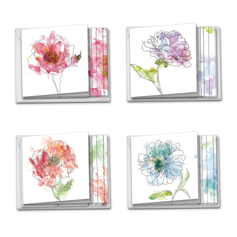 Basic Blooms, Assorted Set Of Square-Top Blank Notecards - AMQ4627OCB