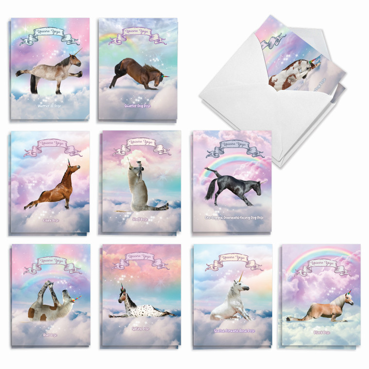 Rainbow Unicorn Yoga, Assorted Set Of Blank Notecards - AM3198OCB