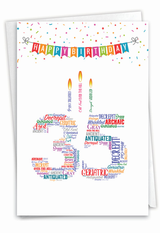 Word Cloud-35, Printed Milestone Birthday Greeting Card - C9411MBG