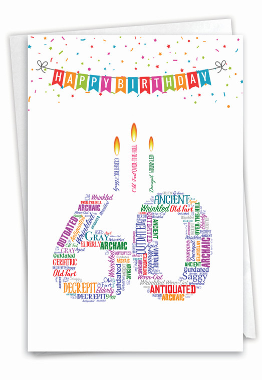 Word Cloud-60, Printed Milestone Birthday Greeting Card - C9414MBG