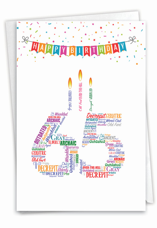 Word Cloud-65, Printed Milestone Birthday Greeting Card - C9415MBG