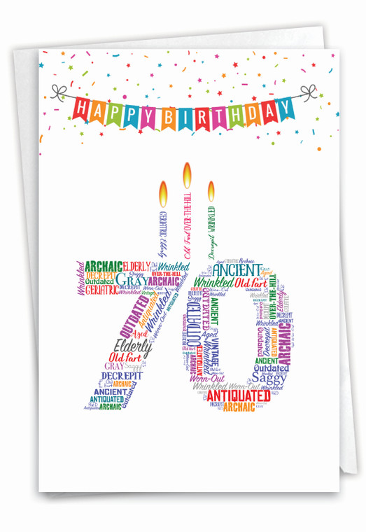 Word Cloud-70, Printed Milestone Birthday Greeting Card - C9416MBG