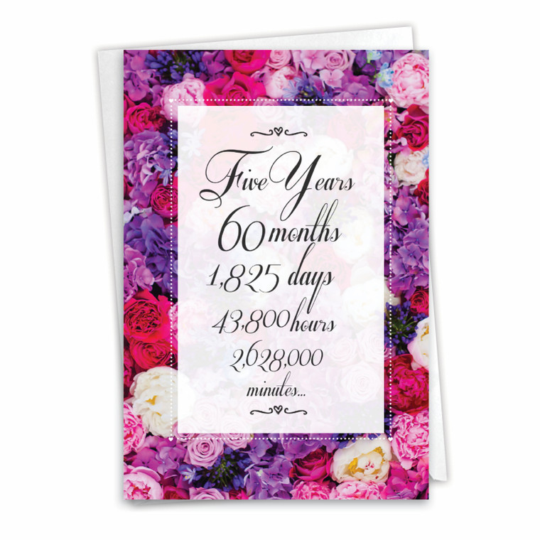 5 Year Time Count, Printed Milestone Anniversary Greeting Card - C9435MAG