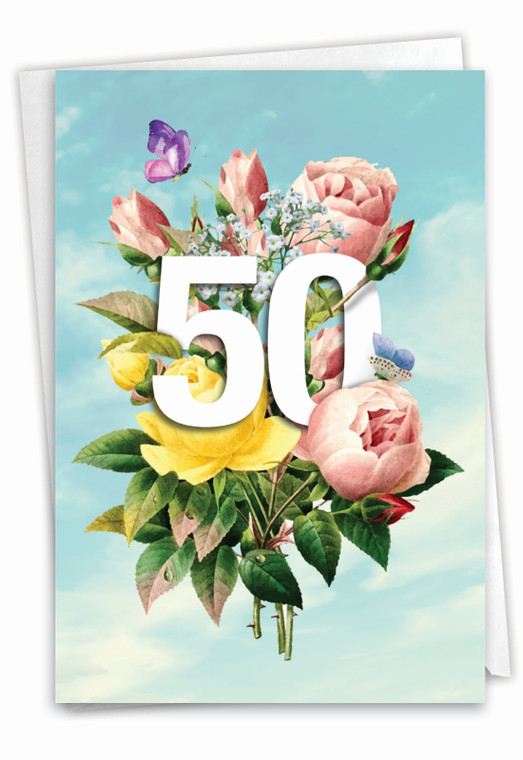 Floating Numbers - 50, Printed Milestone Birthday Greeting Card - C9457CMBG