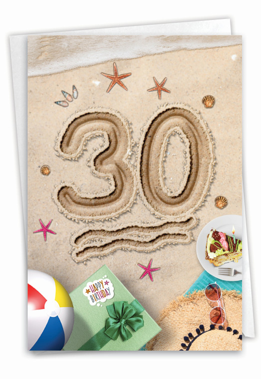 Beach Party - 30, Printed Milestone Birthday Greeting Card - C9459AMBG