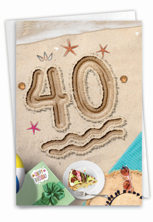 Beach Party - 40, Printed Milestone Birthday Greeting Card - C9459BMBG