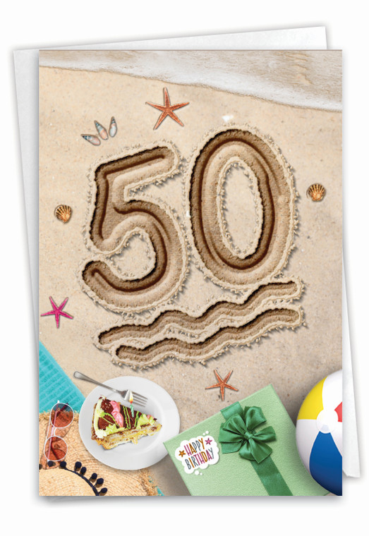 Beach Party - 50, Printed Milestone Birthday Greeting Card - C9459CMBG
