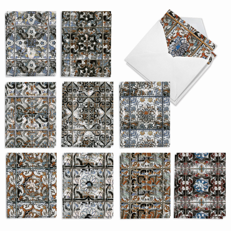 Tattered Tiles, Assorted Set Of Blank Notecards - AM9519OCB