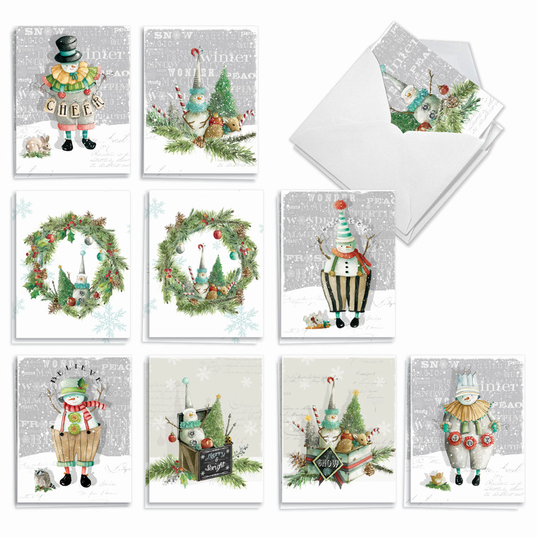 Vintage Snowmen, Assorted Set Of Christmas Notecards - AM9549XSG