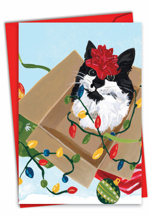 Purr-fect Holiday-Red Bow, Printed Christmas Greeting Card - C9555BXS