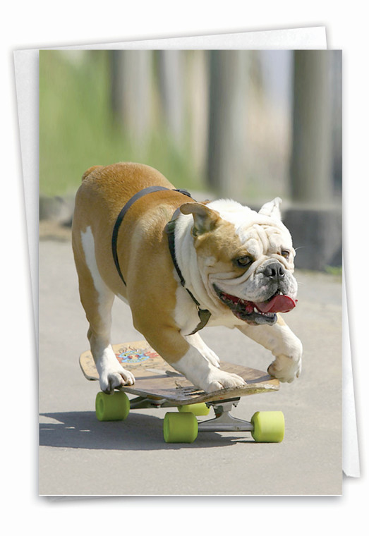 Skating Bulldogs - Green Wheels, Printed Birthday Greeting Card - C9517EBDG