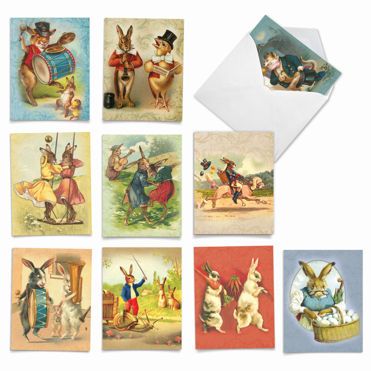 Note Cards with Whimsical Vintage Bunnies