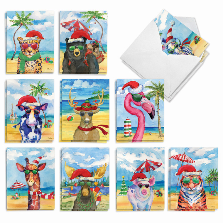 Holiday Beach Animals, Assorted Set Of Christmas Notecards - AM8846XSG