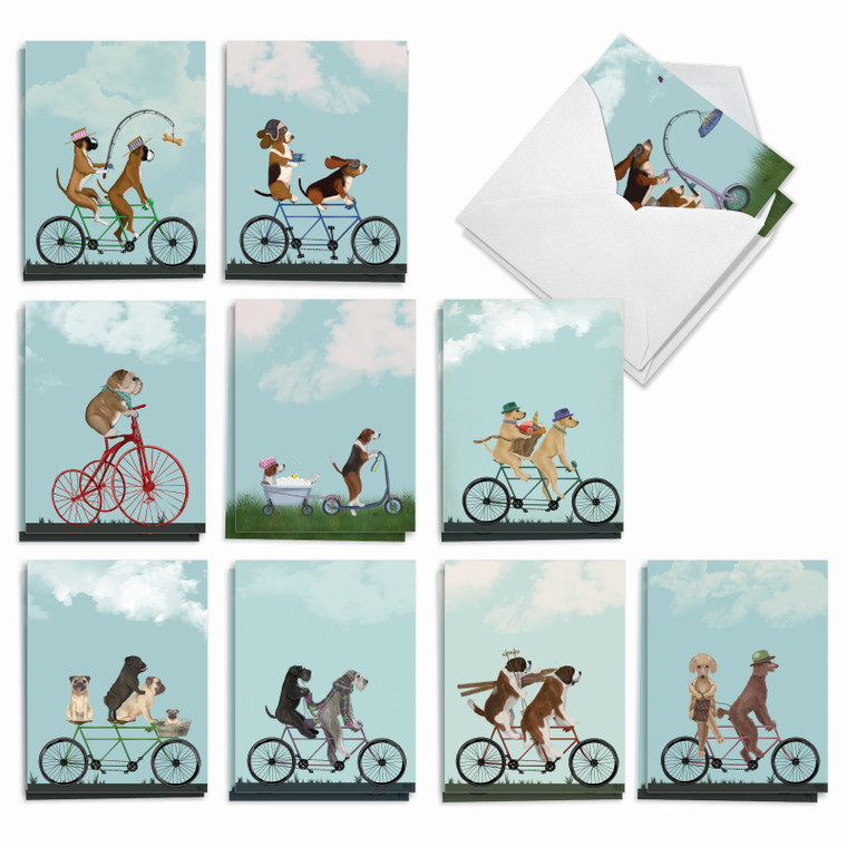 Bike Chaser Pups, Assorted Set Of Blank Notecards - AM8847OCB