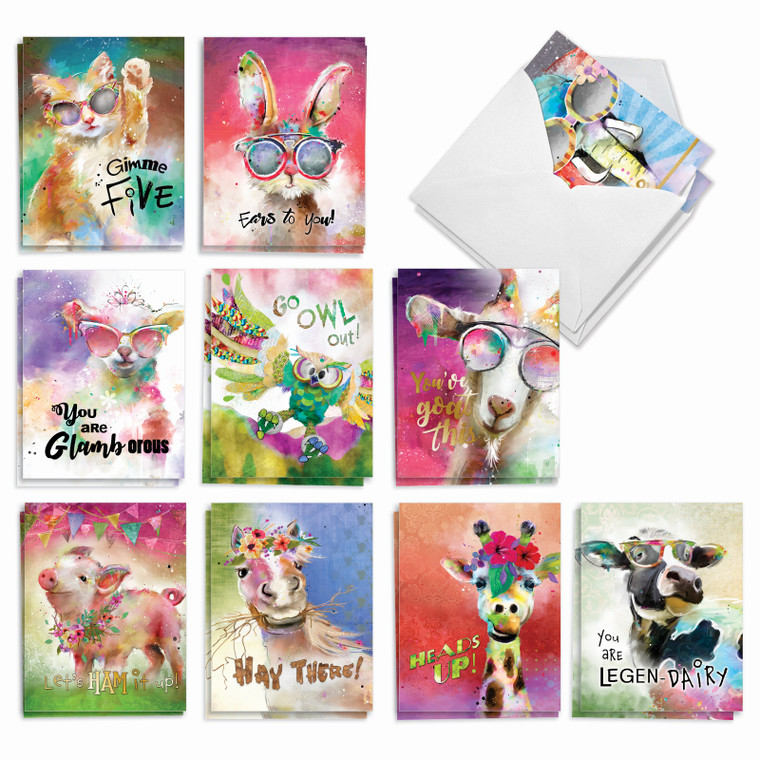 Sassy Animals, Assorted Set Of Blank Notecards - AM8850OCB