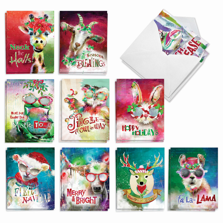 Sassy Seasonal Animals, Assorted Set Of Christmas Notecards - AM8850XSG