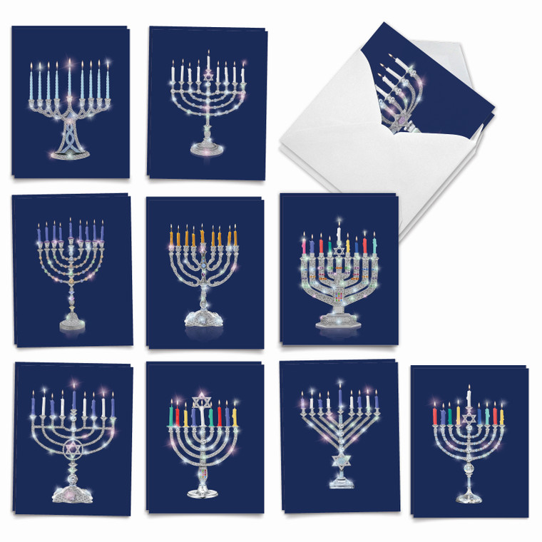 Menorah Bling, Assorted Set Of Chanukah Notecards - AM9550HKG