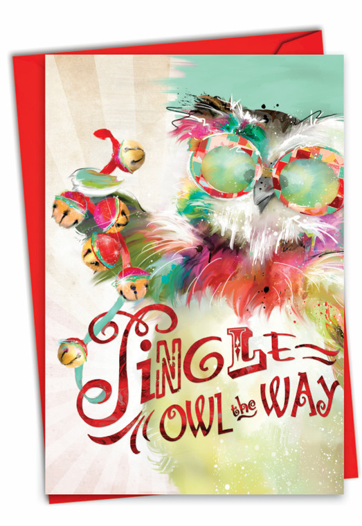 Sassy Seasonal Animals-Owl, Printed Christmas Greeting Card - C8850DXS