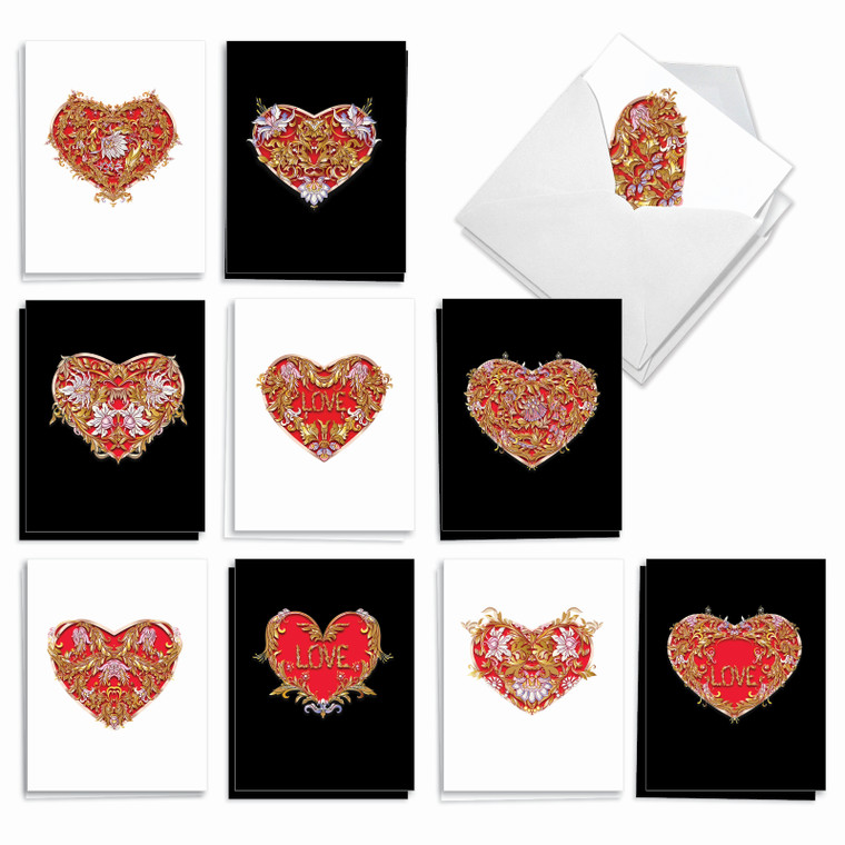Baroque Hearts, Assorted Set Of Blank Notecards - AM8999OCB