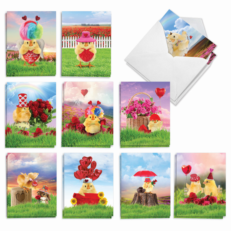 Loving Chicks, Assorted Set Of Valentine's Day Notecards - AM9077VDG