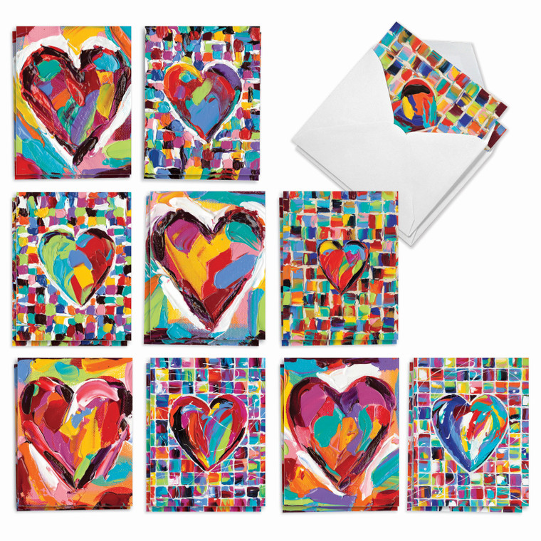 Colorful Hearts, Assorted Set Of Valentine's Day Notecards - AM9267VDG