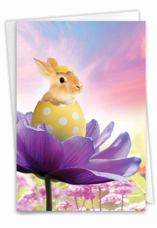 Hatching Rabbits - Flower, Printed Easter Greeting Card - C8993GEAG