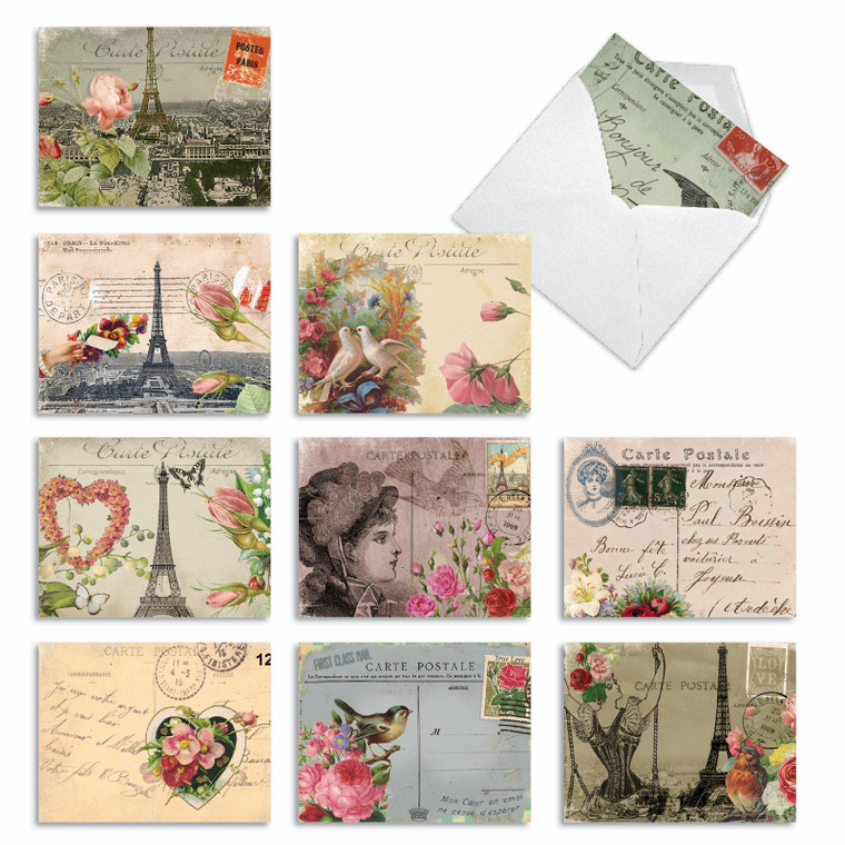 Vintage scenes of Paris are captured in note card designs.
