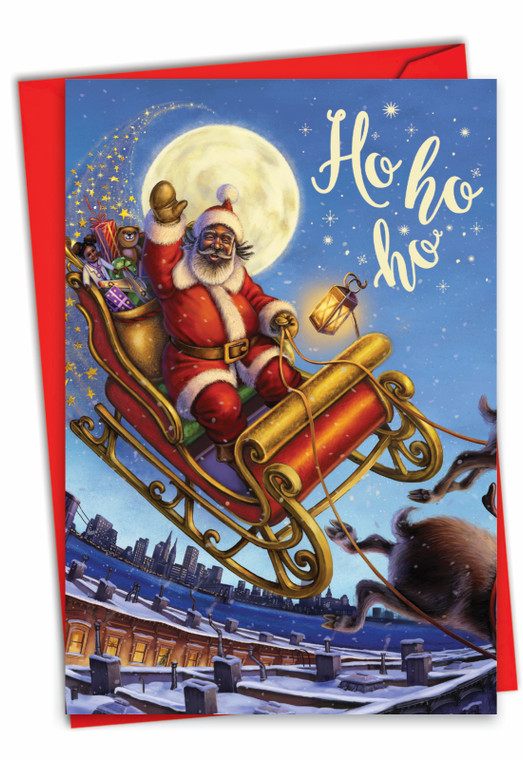 Soul Santa On Sleigh, Printed Christmas Greeting Card - C7731AXS