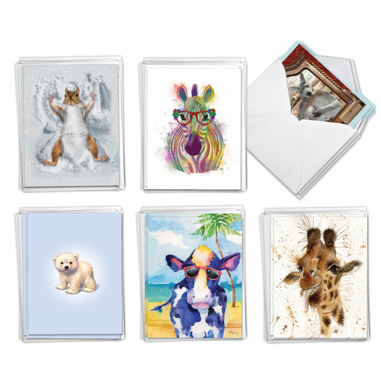 Animal Attractions, Assorted Set Of 36 Blank Notecards - AM7801OCB