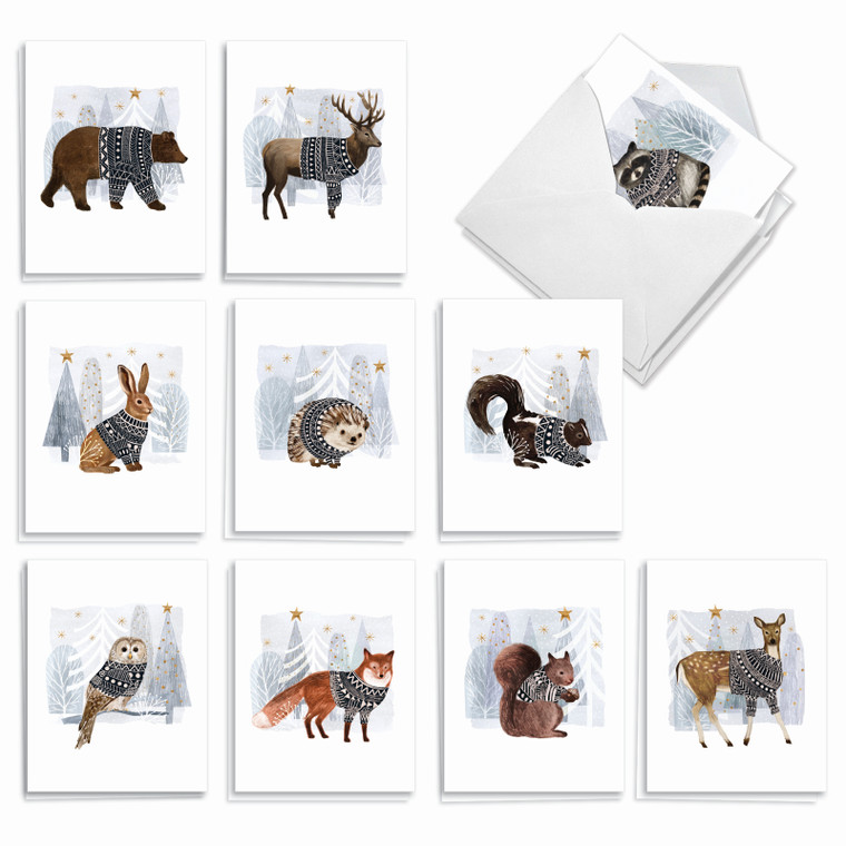 Cozy Woodland Animals, Assorted Set Of Christmas Notecards - AM2826XSG