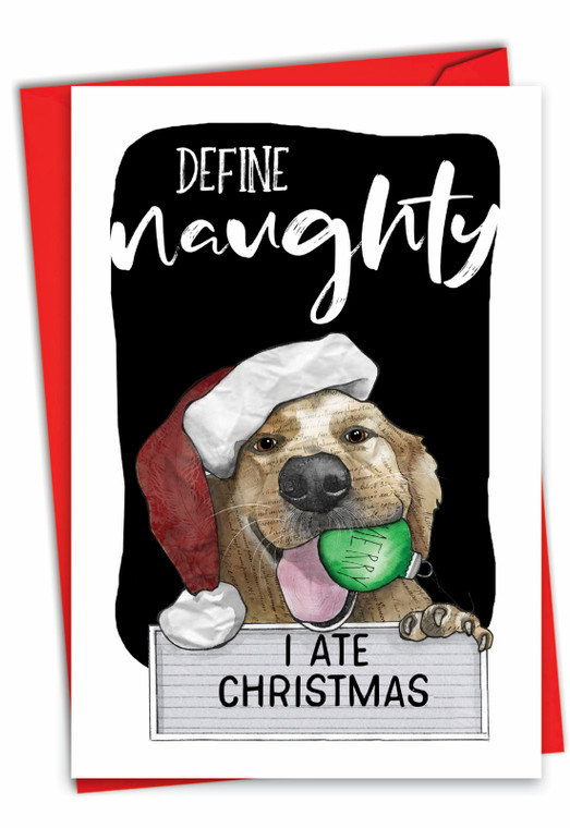 Holiday Dog Antics - Define Naughty, Printed Christmas Greeting Card - C2918FXS