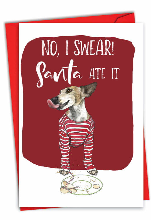 Holiday Dog Antics - Santa Ate It, Printed Christmas Greeting Card - C2918GXS