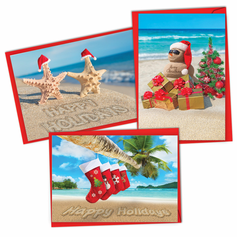 Season's Beachin', Variety Of Printed Christmas Greeting Cards - VC6651XSG-C1x3