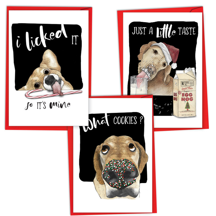 Hungry Dog Antics, Variety Of Printed Christmas Greeting Cards - VC7839XSG-C1x3