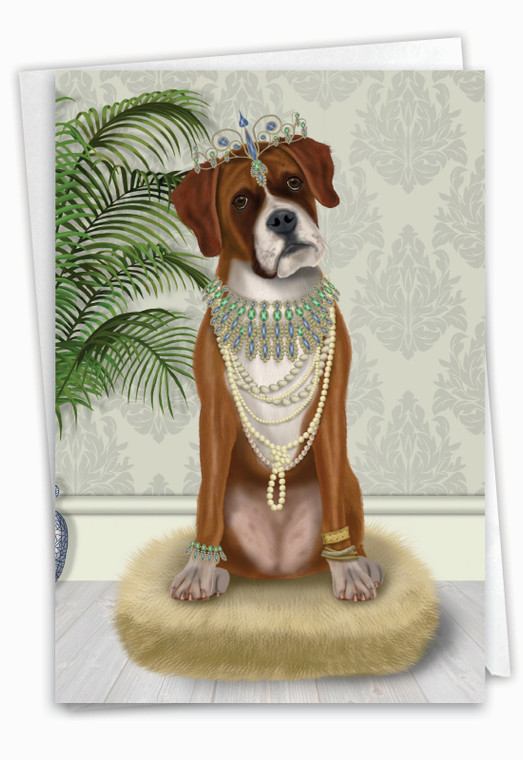 Crowned Creatures - Boxer, Printed Birthday Greeting Card - C2825BBDG