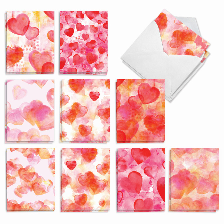 Watercolor Hearts, Assorted Set Of Valentine's Day Notecards - AM10427VDG