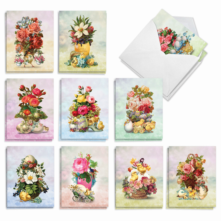 Vintage Spring Flowers, Assorted Set Of Easter Notecards - AM10430EAG