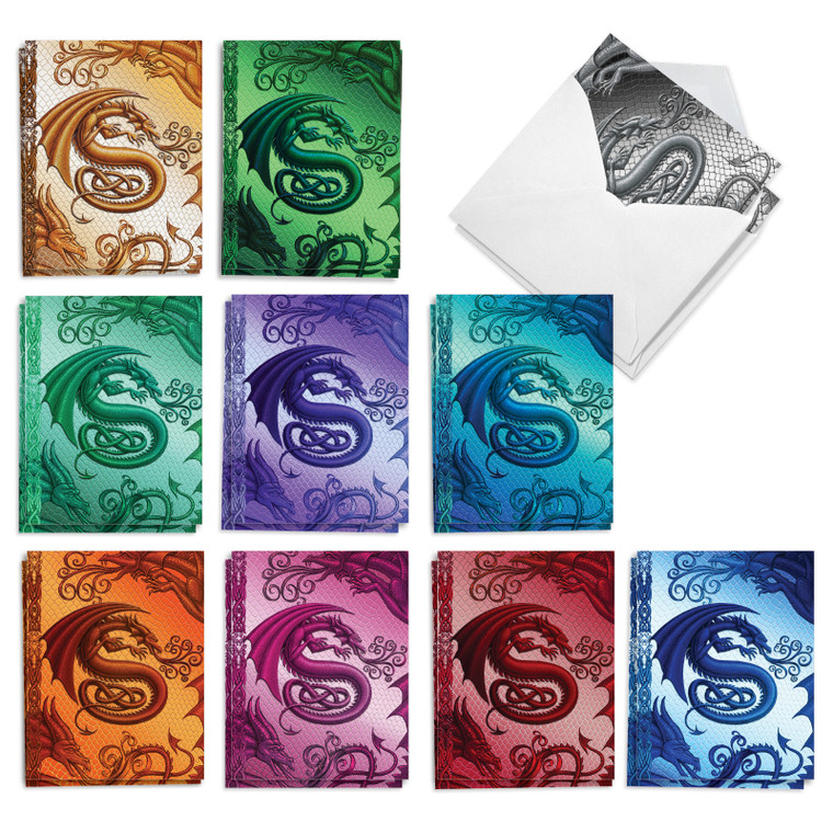 Dragon Initials S, Assorted Set Of Printed Blank All Occasions Notecards - AM10315OCB-B2x10