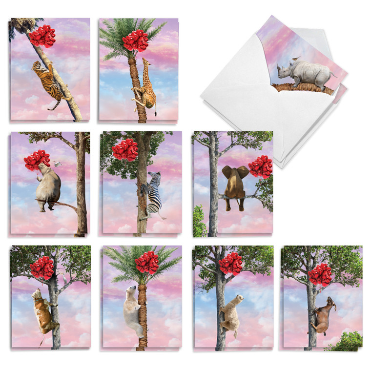 Tree Animals, Assorted Set Of Printed Valentine's Day Notecards - AM10323VDG-B2x10