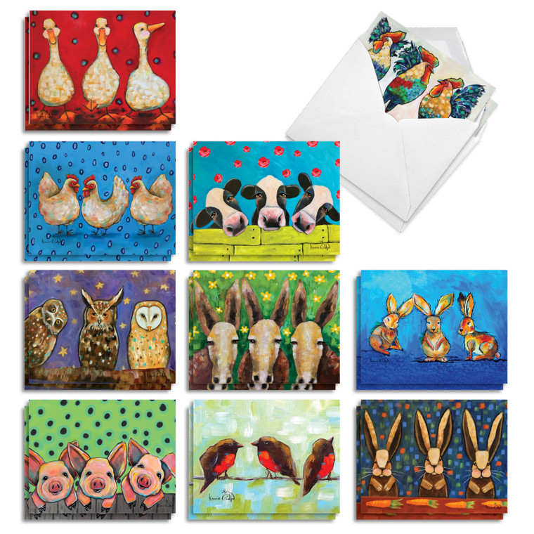 Ducks In A Row, Assorted Set Of Printed Blank All Occasions Notecards - AM10343OCB-B2x10