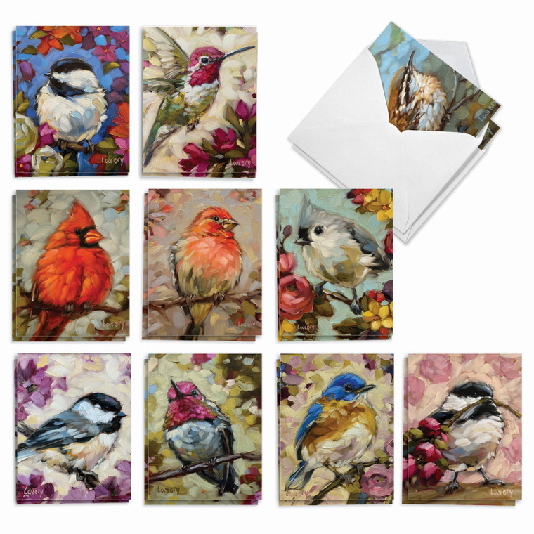 Bold Birds, Assorted Set Of Printed Blank All Occasions Notecards - AM10347OCB-B2x10