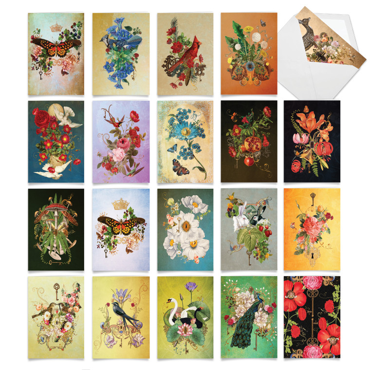 Enchanted Garden, Assorted Set Of Printed Blank All Occasions Notecards - AM10219OCB-B1x20