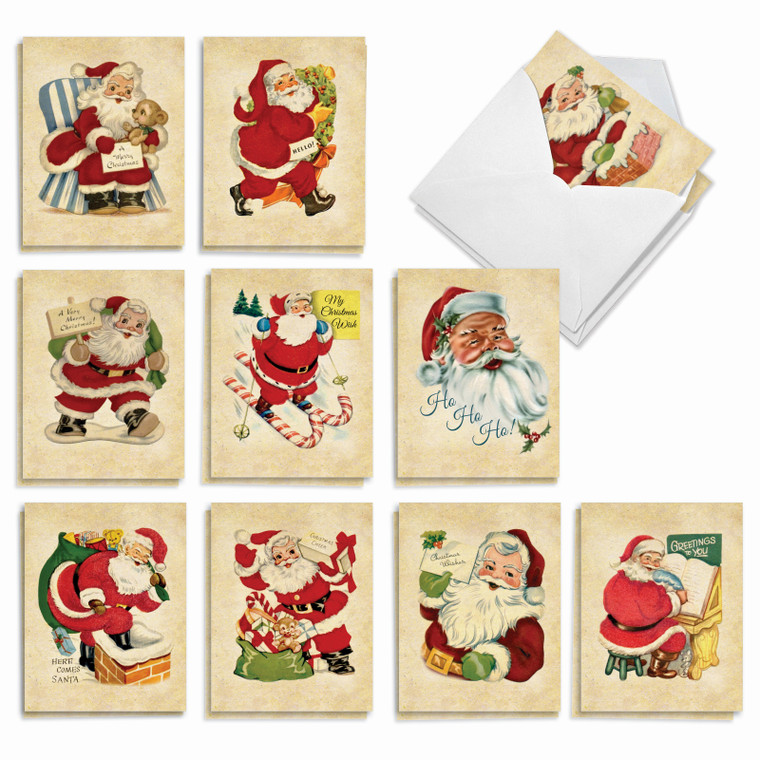 Vintage Santa, Assorted Set Of Printed Christmas Notecards - AM10143XSG-B2x10