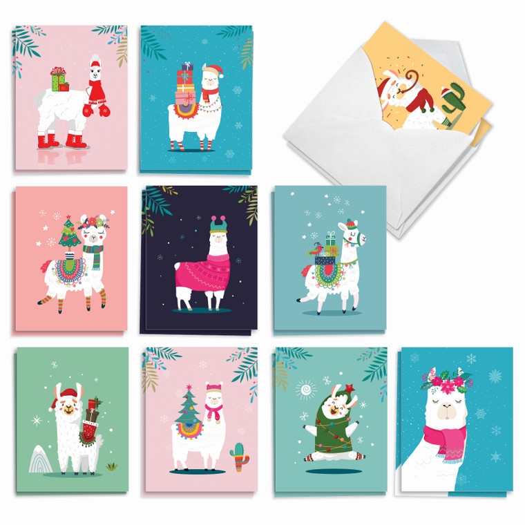 Holiday Llamas, Assorted Set Of Printed Christmas Notecards - AM10198XSG-B2x10