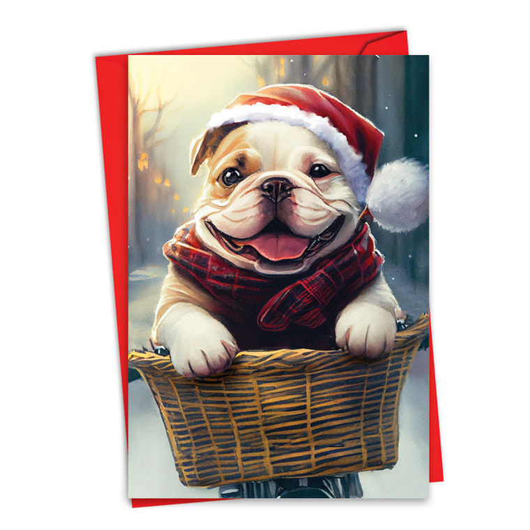 Santa Hat Puppies - Basket, Printed Christmas Greeting Card - C10188JXS