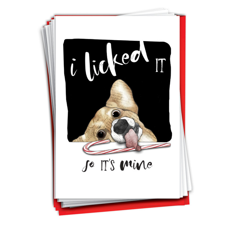 Holiday Dog Antics - Licked It, Pack Of 36 Printed Christmas Greeting Cards - C2918EXSG-B36x1