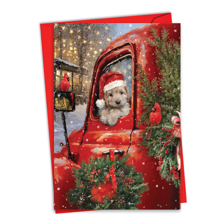 Red Truck Puppies - Driver, Printed Christmas Thank You Greeting Card - C3375EXT